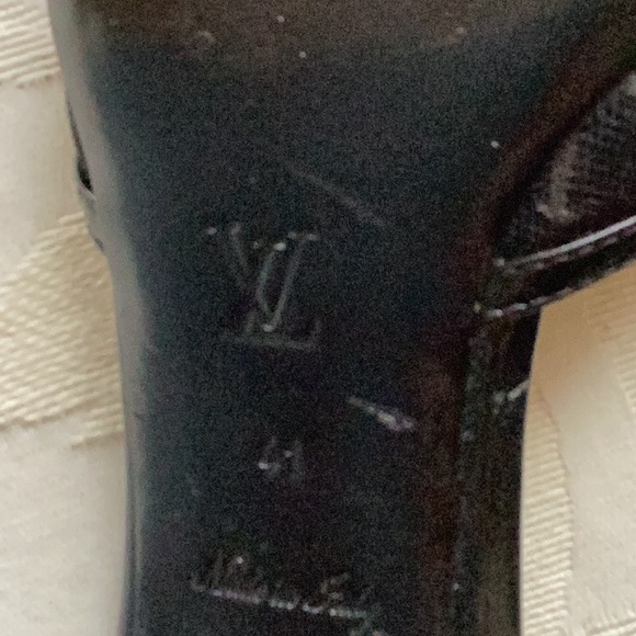 LOUIS VUITTON Black Fabric & Black Patent Mules - Picture 8 of 11